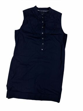 Tommy Hilfiger Womens Sleeveless Ruffle Bib Shirt Dress Navy Blue Size 16 Preppy